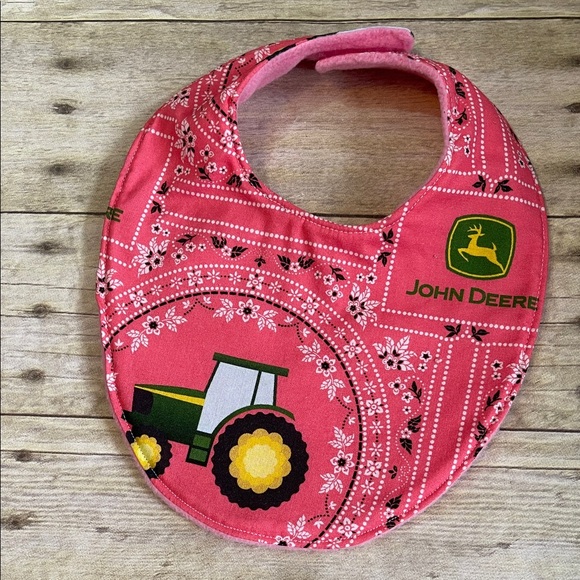 Hand Crafted Other - Pink John Deere Baby Bib